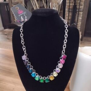 Rainbow Resplendence Multi Necklace and Earrings set